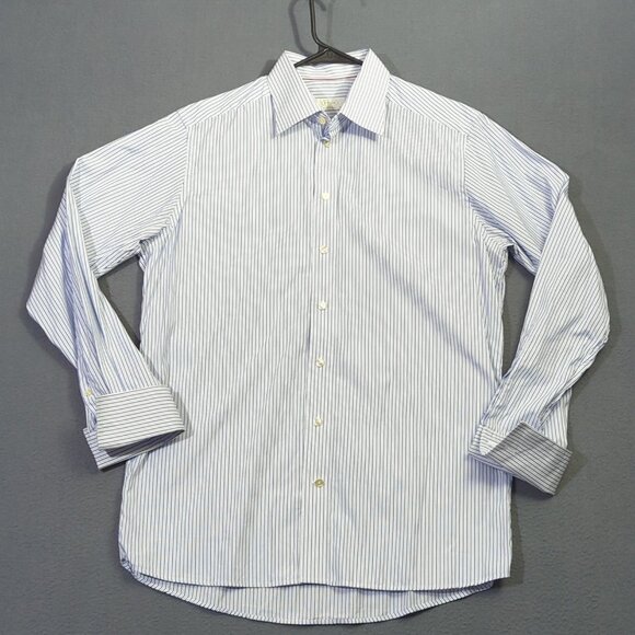 Eton Shirt Mens 16.5 42 Blue Striped Contemporary Cotton Long Sleeve French Cuff - Picture 3 of 10